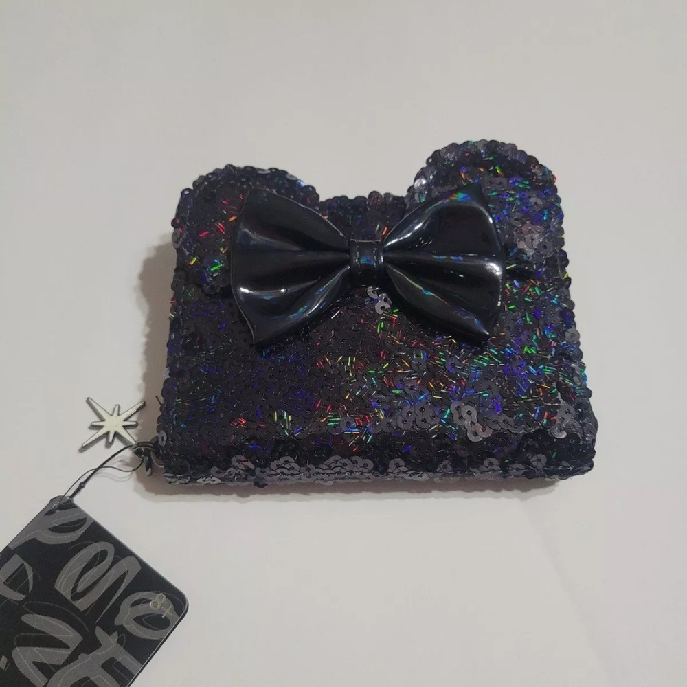 Loungefly Disney Minnie Mouse Black Holographic Sequin Zip Wallet